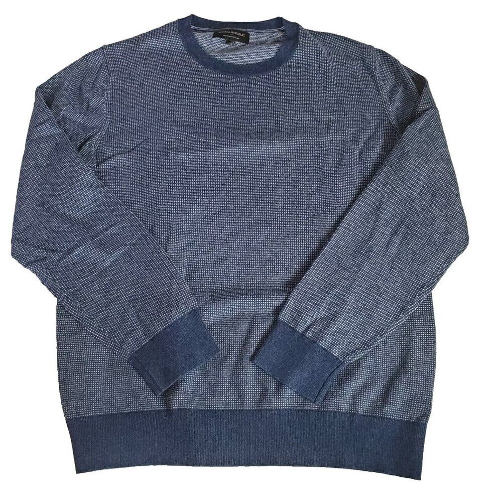 Banana Republic Sweater Mens Large Blue Cotton Silk Preppy Blend Knit Classic